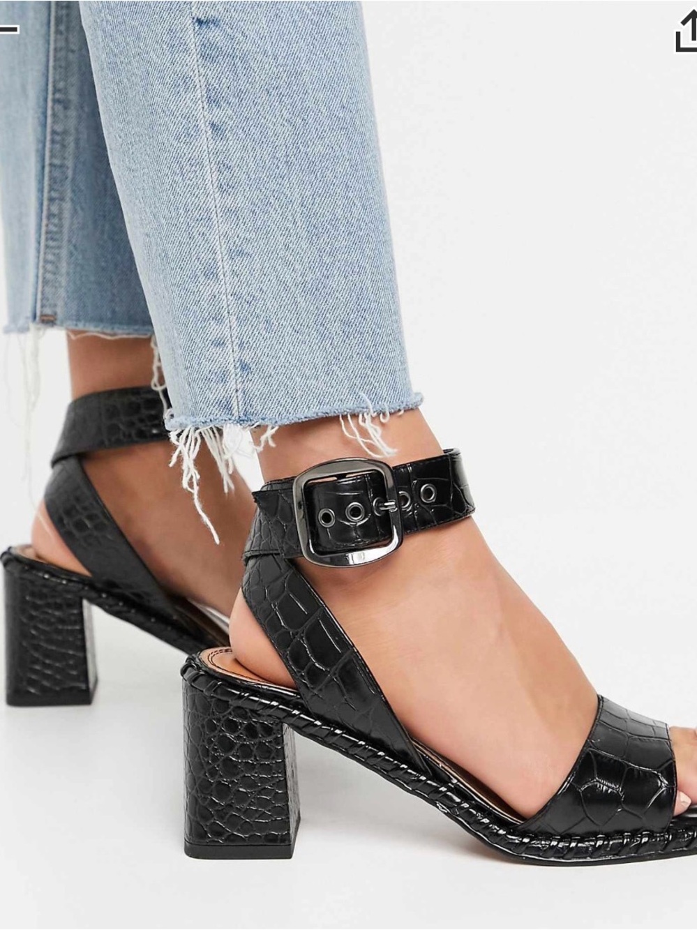 ASOS DESIGN Harvest block heeled mid sandals in black croc - size 9